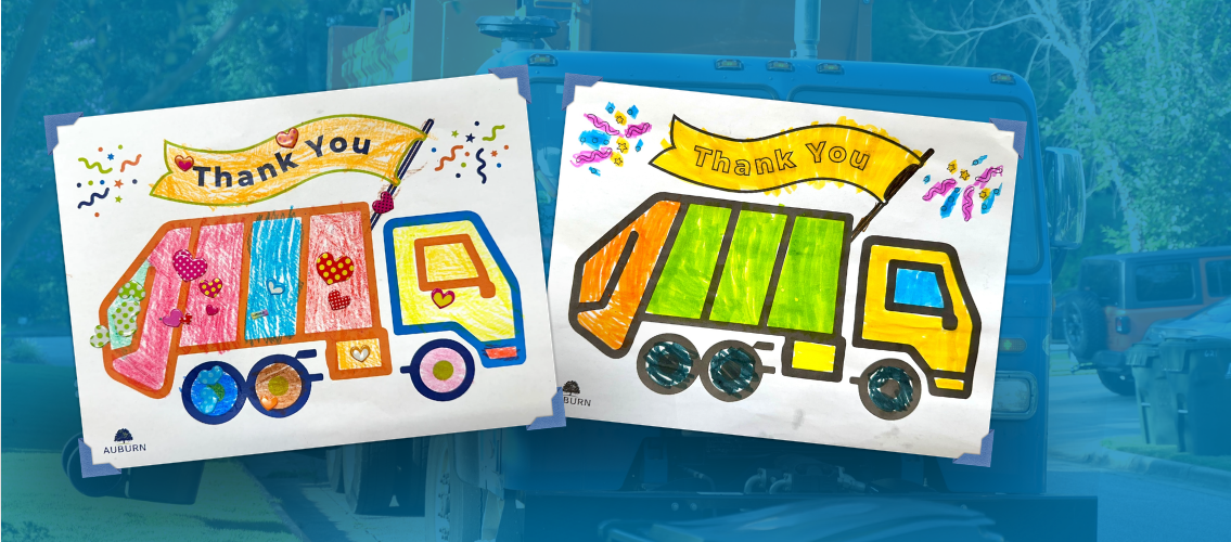 Thank you cards in crayon featuring ES vehicles